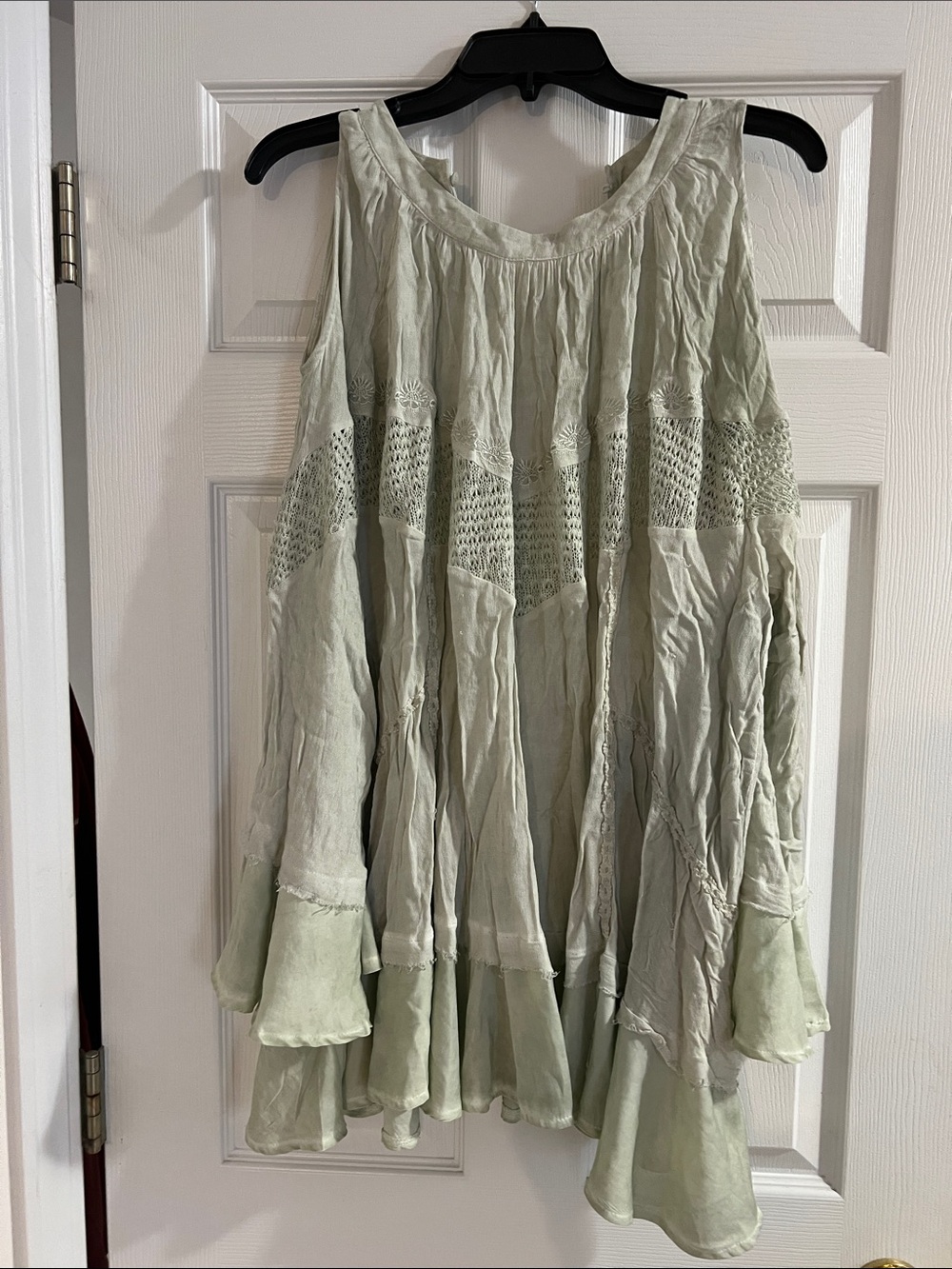 POL Sage Green Crochet Panel Sleeveless Tunic